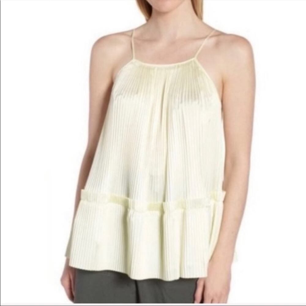 Lewit Butter Yellow Pleated Swing Tank Top Crinkle Babydoll Womens S Spring Top